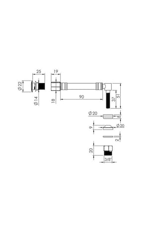 Yapıtaşı Yt324 Ø22 Küresel Uçlu L Tipi Esnek Taharet Çubuğu Rekorlu 90mm