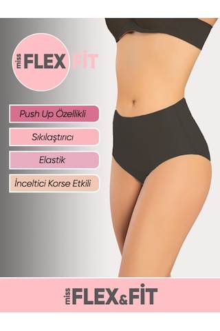 Missflex Fit Lazer Kesim Yüksek Bel Silikonlu Slip Siyah