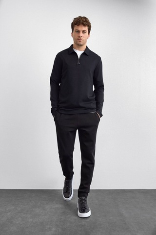 Backandbond Siyah Regular Fit Gömlek Yaka Yarım Fermuarlı Sweatshirt