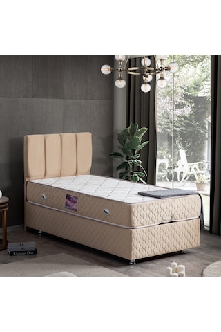 Setaymobilya Baza, Tetra Bej Tek Kişilik Baza + Başlık + Deluxe Yatak
