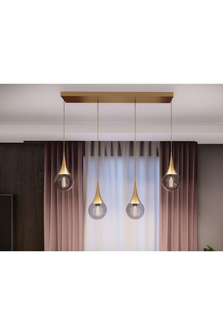 Opya 4 Lü Sıralı Eskitme Metal Füme Sarkıt Avize