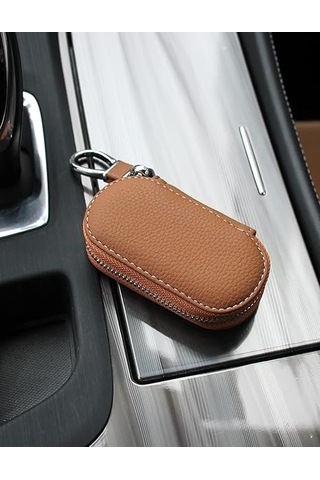 Araba Anahtarı Kılıfı, Pu Deri Evrensel Anahtarlık Araba Çantası, Erkekler İçin Vintage Stil Fermuarlı Anahtar Çantası Diğer