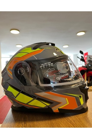 Ls5 Çene Açılır Motosiklet Kaskı Gri - Turuncu - Neon Sarı