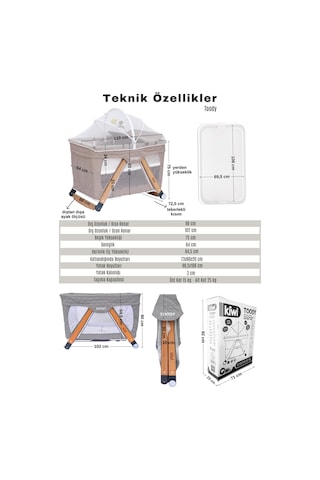 Kiwi Toody Park Beşik All In One Katlanır Tekerlekli Sallanır Sabitlenir Anne Yanı Oyun Parkı Beşik-vizon