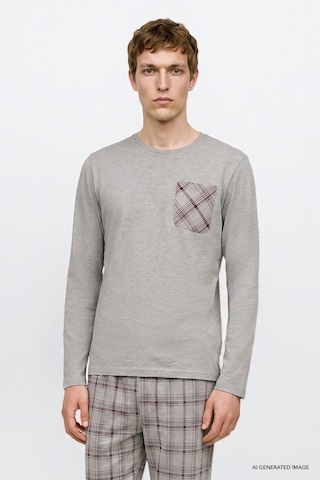 Ac&Co / Altınyıldız Classics Erkek Grı Melanj 2'li Pamuklu Yumuşak Dokulu Standart Fit Bisiklet Yaka Ekose Desenli Pijama Takımı Gri Melanj