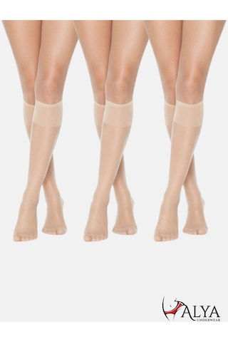 Alya Underwear Kadın Parlak Diz Altı Çorap 15 Denye, İnce Fit - 3'lü Paket Açık Ten 51 3'lü