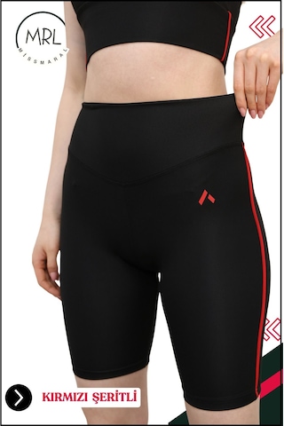 Kadın Siyah Yüksek Bel Toparlayıcı Biker Şort Kısa Spor Tayt Likralı Dalgıç Biker Tights 1043 Siyah Kırmızı
