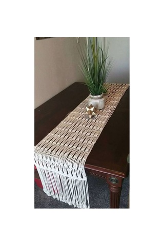 Ekru El Emeği Makrome Masaüstü Runner Ekru
