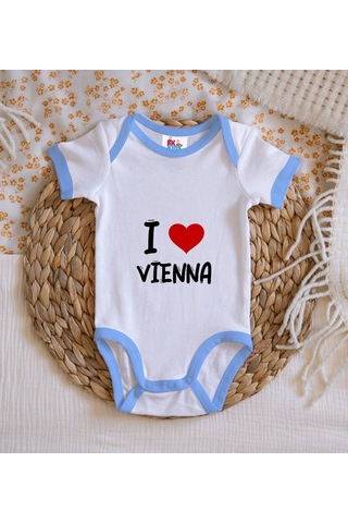 Bk Kids I Love Vienna Tasarımlı Mavi Bebek Body Zıbın - Model 1 0-3 Ay