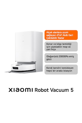 Xiaomi Robot Vacuum Mop 5 Beyaz Akıllı Robot Süpürge