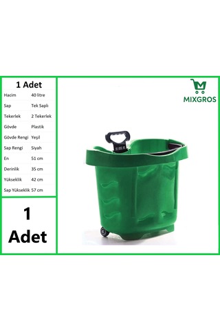 Tekerlekli Plastik Market Alışveriş El Sepeti 40 Litre Yeşil 1 Adet Yeşil