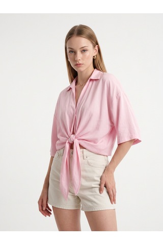 Pera Moda Önden Bağlamalı Uzun Kimono Yazlık İnce Gömlek Hırka Modeli Pembe