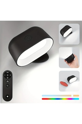 Honeybeeshop Siyah Modern Manyetik Duvar Lambasi Uzaktan Kumandali 360 Derece Doner Dokunmatik Rgb Renk Degisen Usb Sarjli Gece Lambasi Yatak Oturma Odasi Koridor Icin Siyah