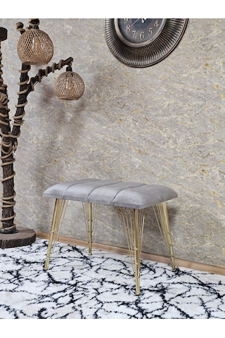 Zafir Metal Gold Tel Ayaklı 60 Cm Puf Bench - Puf - Bench - Oturak - Mutfak Oturağı - Antre Oturağı Gri