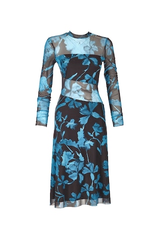 Explosion Uzun Kol Midi Şeffaf Elbise - Çiçek Desenli - Bohemian Stil Turkuaz