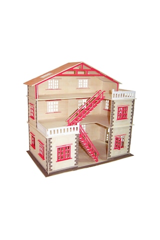 Büyük Boy Ahşap Maket Oyun Evi + 15 Parça Ahşap Mobilya