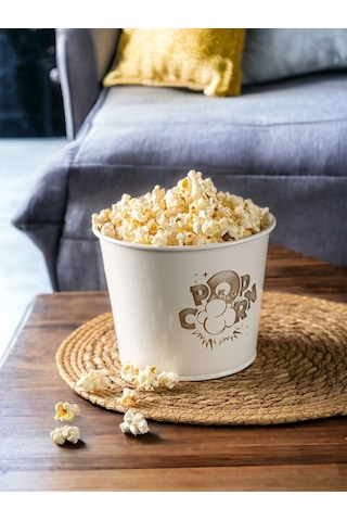 Toptanfoni Metal Popcorn Kutusu - Patlamış Mısır Kovası 2 Adet Beyaz