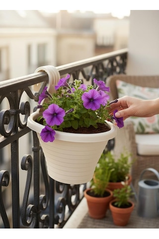 Omnipazar So-tom3 Tombik Askılı Balkon Saksı 3 Litre No: 3 Kirli Beyaz 113