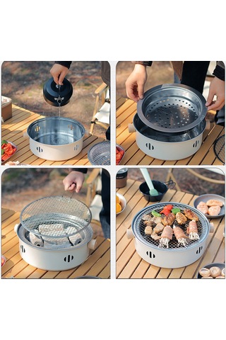 Beyaz Kamp Barbekü Soba Taşınabilir Kömür Barbekü Izgara Beyaz