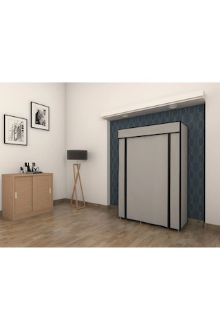 Dzgn Home Tek Yandan Raflı Metal Bez Dolap Gardrop-gri