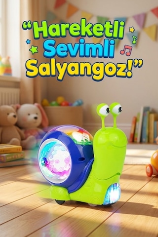 Craftivio Hareketli Işıklı Müzikli Salyangoz Oyuncak - Bebek Emekleme Yardımcısı Eğitici Yürüyen Salyangoz Hayvanlar