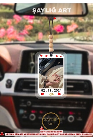 Kişiye Özel Fotoğraflı Tarihli Araç Dikiz Ayna Süsü Sevgiliye Hediyelik Aksesuar