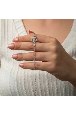 Gümüş Baget Taşlı Yıldız Kadın Bileklik Gümüş