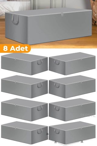 Serstil 8 Adet - Gri Büyük Boy Baza Altı Ve Çekyat Tipi Hurç 65 X 45 X 22 Cm