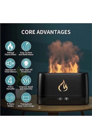 Ultrasonic Hava Nemlendirici Buhar Makinesi Alev Efektli 3d Aroma Difüzör Siyah