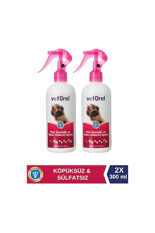 Veturel Kedi Tüy Köpek Pati Temizleme Parfümsüz Koku Giderici Bakım Spreyi 2 x 300 ML