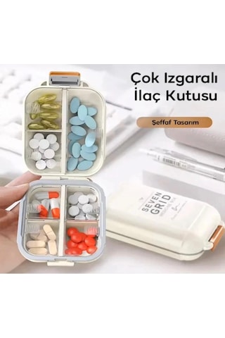 Çok Izgaralı 7 Bölmeli İlaç Saklama Kutusu Günlük Haftalık Hap Düzenleyici, Taşınabilir Krem