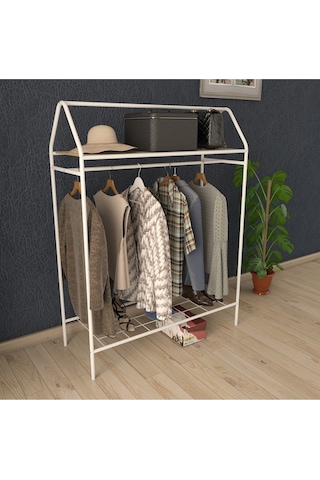 Home Hanger Beyaz Konfeksiyon Askısı Raflı Butik Askı Konsept Askılık Beyaz