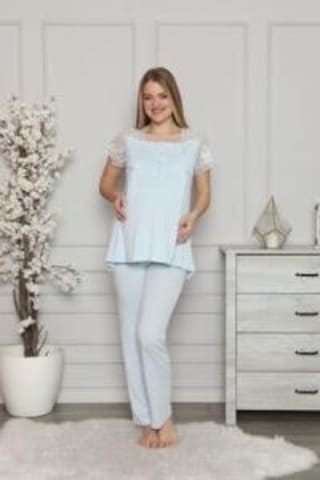 Limissi 2208 Mavi Hamile Lohusa Dantelli Pijama Tk