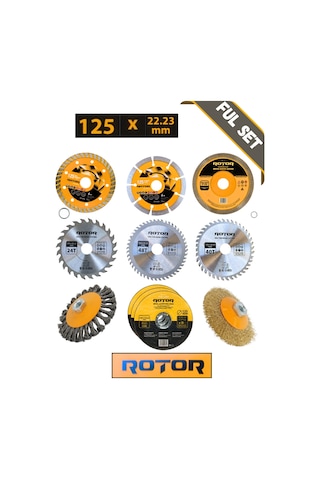 Rotor 125x22,23 Mermer Ahşap Granit Demir Fayans Kesme Disk Ful Set 11 Parça
