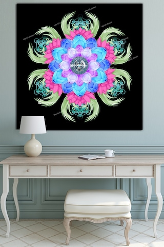 Lotus Çiçeği Ve Yaşam Çiçeği Kanvas Tablo 140 x 140