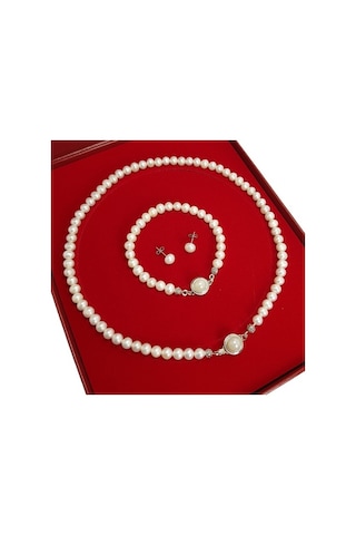 Chavin Doğal Inci Kolye Küpe Bileklik Özel Kutulu Set Ct83