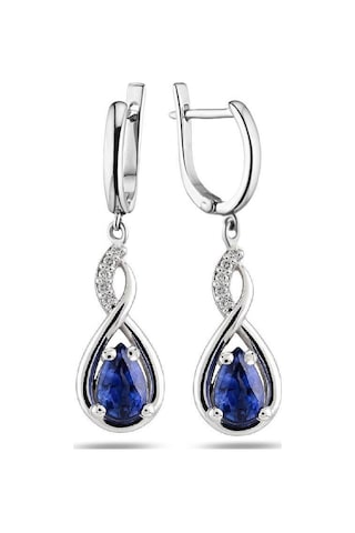 Brezza Lusso Jewelry 925 Ayar Su Damlası Safir Zirkon Taşlı Gümüş Küpe