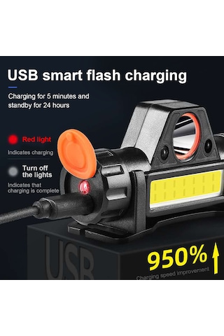Aubyhe Usb Şarjlı Led Şapka Lambası, Xpe+cob Işık Kaynağı, 800mah Pil, 2-4 Saat Kullanim Süresi, 71g Hafif Tasarım, Siyah Abs Malzeme Model 211 Siyah