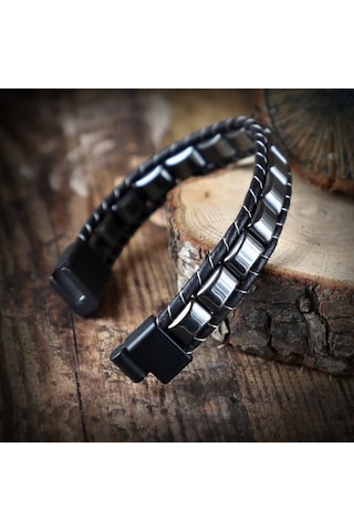 Hg.Aksesuar Erkek Hematit Örmeli Deri Bileklik 7121 Gümüş