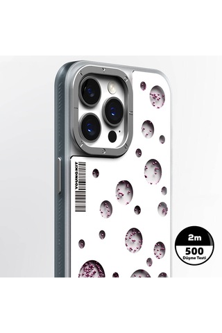 Apple Uyumlu iPhone 14 Pro Max Kılıf M-safe Şarj Özellikli Şık Tasarım Renkli Benekli Kinetik Boncuklu Kılıf Beyaz