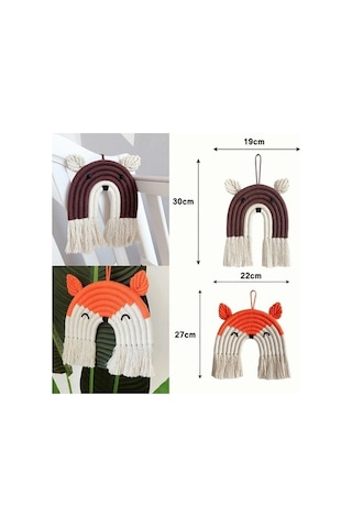 Novahub Tilki Ayı Gökkuşağı Geyik El Dokuma Bulut Odası Dekor Goblen Fx, Çocuk Odası Hediyesi Fx