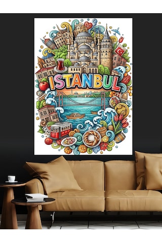İstanbul Temalı Graffiti Yazı Dekoratif Kanvas - Mdf Ahşap Tablo