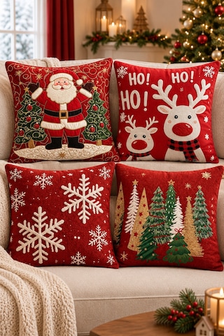 4'lü Yılbaşı Dekoratif Kırlent Kılıfı Set Noel Baba Ren Geyiği & Ağaç Christmas Baskılı Dekoratif Kırlent 2027 Yılbaşı Dekorasyon Hediye 4lü Set Çift Taraf Baskı Noel1 - 800006344 Noel1