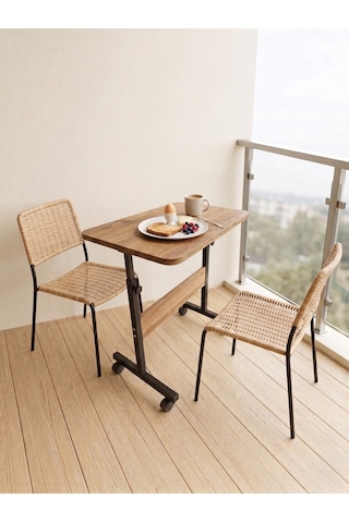 Yükseklik Ayarlı - Atlantik Çam Tekerli 60x40 Oval Kenar Scbalkon1 Dar Balkonlar İçin Kahvaltı Yemek Masası Atlantik - Çam