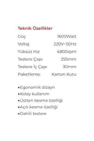 Max Extra MX8230 Gönye Kesme Makinası 255 MM 1600 Watt Pvc Ahşap Metal Alüminyum Kesme