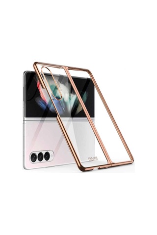Samsung Uyumlu Galaxy Z Fold 3 Kılıf Zore Kıpta Kapak Rose Gold