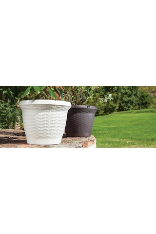 Omnipazar So-hs06 Plastik Hasır Desenli Saksı 42 Lt Kirli Beyaz 6 Adet