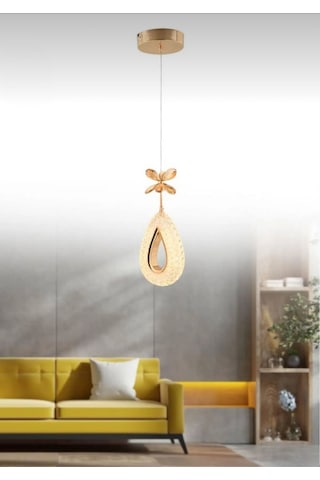 Yağmur Model Gold 3 Renk Modu Ledli Kristal Taşlı Modern Salon Mutfak Oturma Odası Led Avize Gold