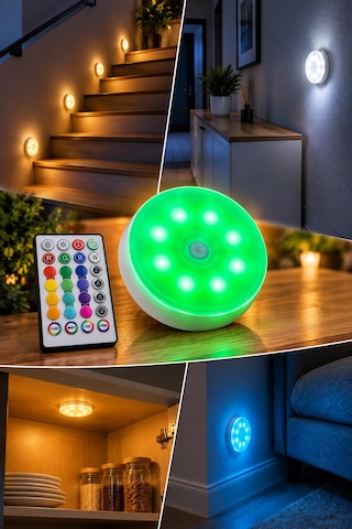 1 Adet Rgb Led Lamba Yapışkanlı Mıknatıslı Şarj Edilebilir Kumandalı Yuvarlak Renk Değiştiren Led Çok Renkli
