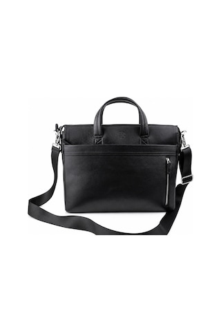 Alphaclub Bag Erkek Siyah Hakiki Deri Laptop Bölmeli El Ve Omuz Askılı Fermuarlı Laptop Ve Evrak Çantası